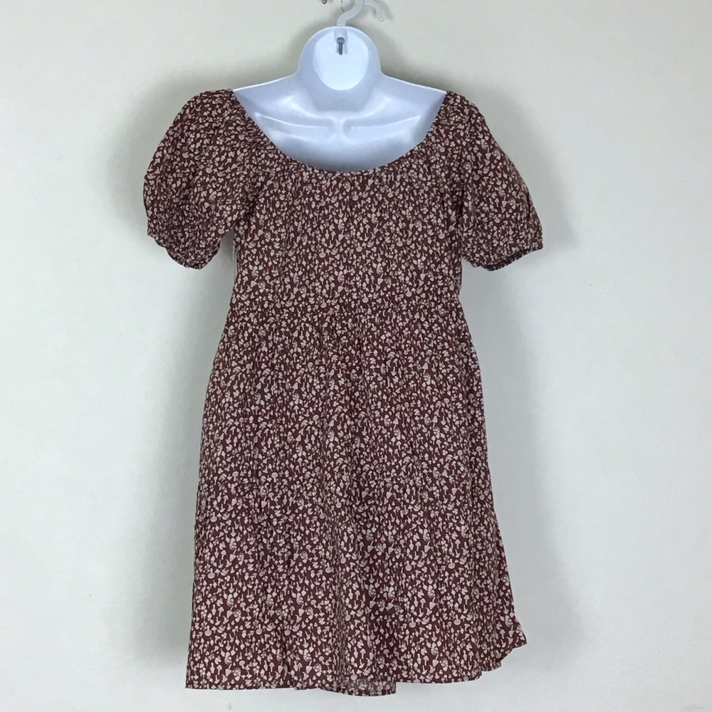 NWT LACAUSA Babydoll Mini Dress Puff Sleeve Mushroom Print Size M - Picture 6 of 11
